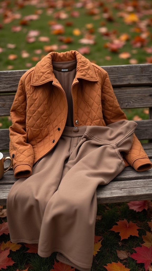 20 Cozy Fall Outfits for Lazy Days 19 quilted jacket over jumpsuit