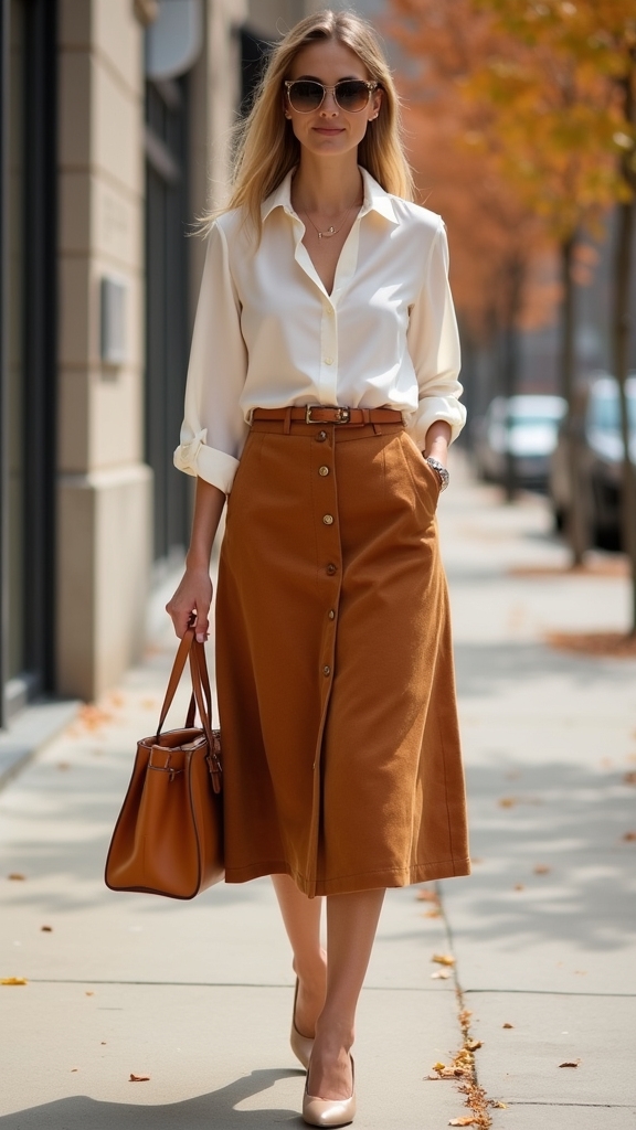 suede skirt fitted blouse