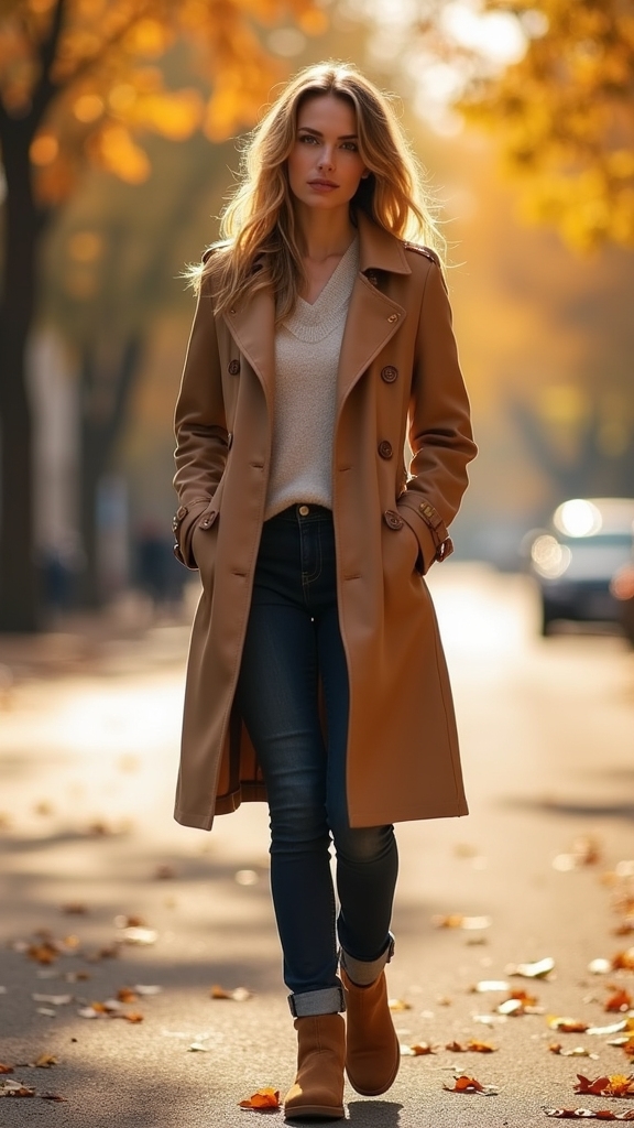trench coat straight leg jeans