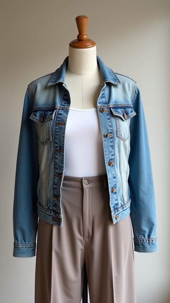 20 Chic Jean Jacket Outfits 8 wide leg pants with tank