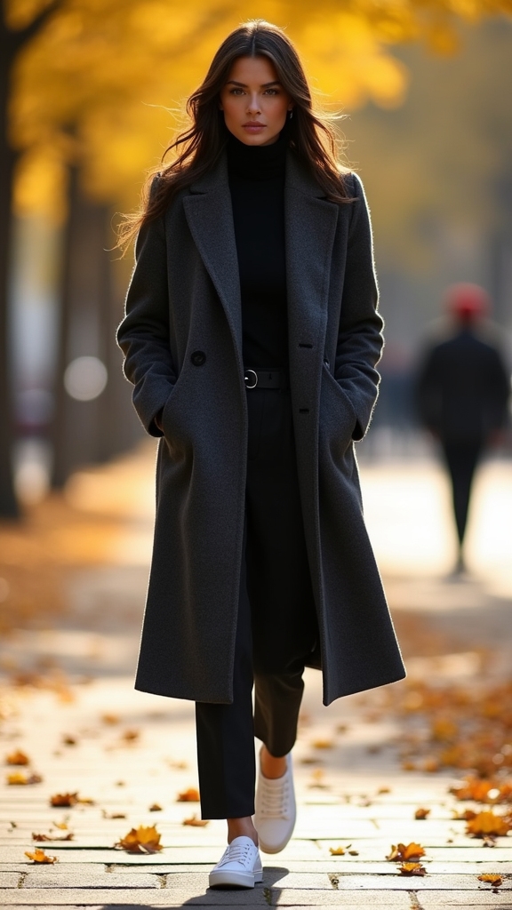 wool coat slip on sneakers